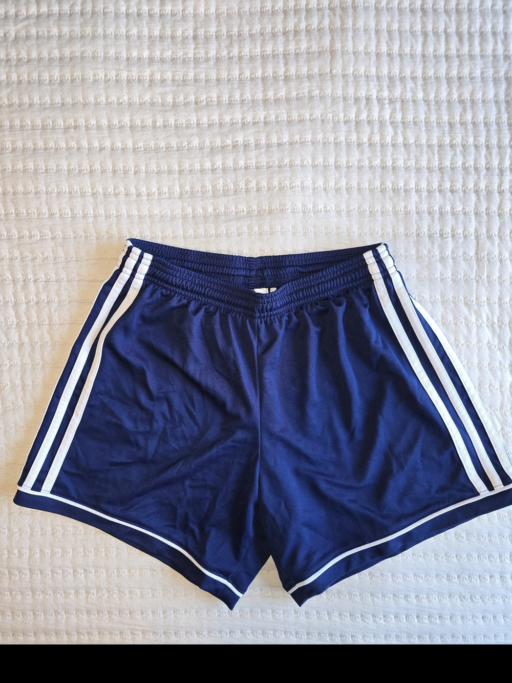 Adidas Women’s Navy Athletic Shorts with White Trim - Picture 2 of 4